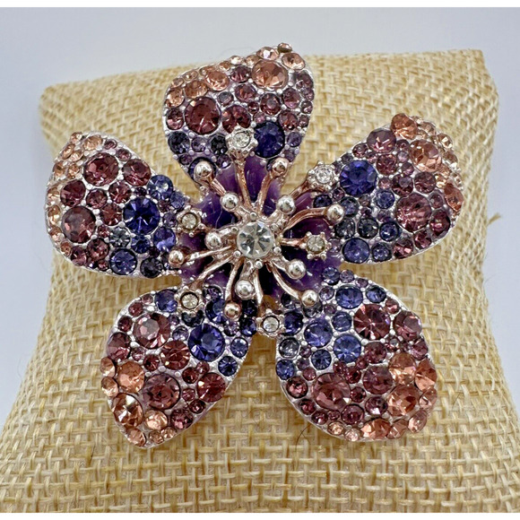 Anne Klein Brooch Flower Rhinestone Silver Tone Pin Festive Party Career - Picture 3 of 13